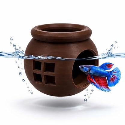 Floating Cozy Betta House, Natural Floating Betta Hide Out, Aquarium Hammock, Relaxing & Stress Relief, Suction Cup Included, 2.9" W x 2.6" H - color: Dark Brown