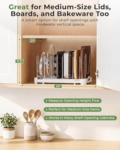 EVERIE Adjustable Bakeware Organizer Pot Lid Holder Rack for Pots, Cake Molds, Cutting Boards, Mats, Cookware, GS02SS, Pack of 2