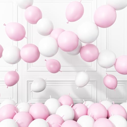 Pink White Link Balloons,60Pcs 6Inch Pastel Pink White Linking Balloons - color: Pink White