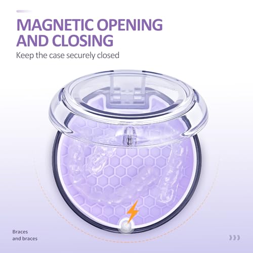 Retainer Case Slim Aligner Case with Vent Holes Removable Inner Tray Silicone for Easy Cleaning, Retainer Removal Tool and Brush (Clear Purple) - color: Clear Purple