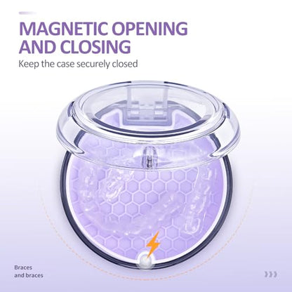 Retainer Case Slim Aligner Case with Vent Holes Removable Inner Tray Silicone for Easy Cleaning, Retainer Removal Tool and Brush (Clear Purple) - color: Clear Purple