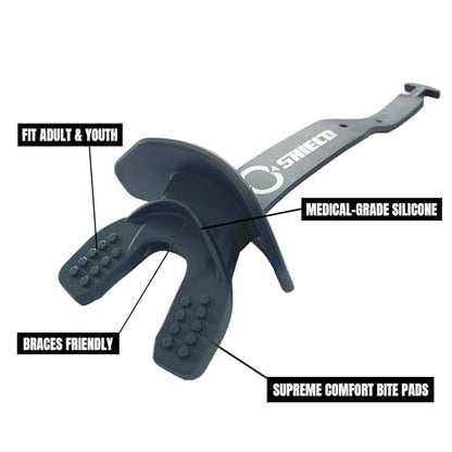 O Shield Striker Football Lip Guard with Permanent Strap | Football Lip Guard with Permanent Strap — Front Teeth, Lip, and Full Bite-Surface Coverage, No-Boil Ready Fit - color: Navy Blue