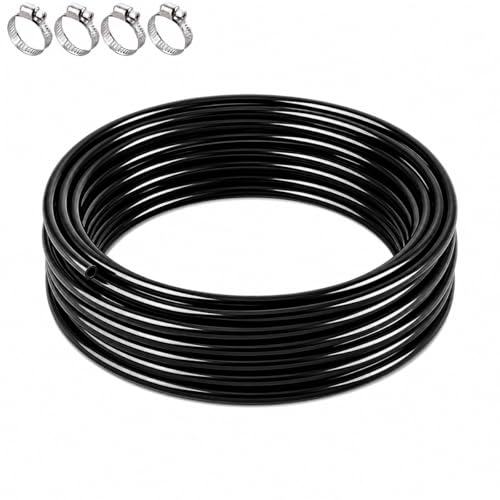 Black Vinyl Tubing 3/8" ID x 1/2" OD - 50 ft Flexible PVC Tubing with 4 Stainless Clamps, Lightweight Plastic Vinyl Hose Transfer Water Air Oil for Pond Fountain Garden. - size: 3/8" ID - 50FT