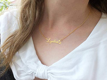 Custom Name Necklace Personalized, 18K Gold Plated Customized Nameplate Necklace Dainty Jewelry Gift for Women, Bridesmaid - color: Name Necklace with Heart