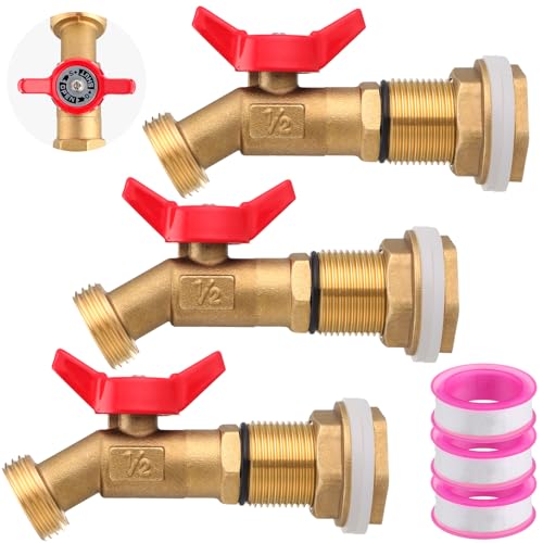 JaGely 3 Sets Brass Rain Barrel Spigot Kit with Heavy Duty Bulkhead Fitting Quarter Turn Ball Valve Rain Barrel Faucet for Aquariums, Water Tanks, Tubs, Pools(Red) - color: Red