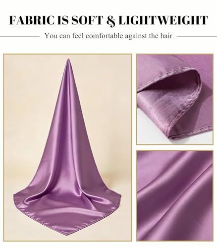 Sumolux Head Hair Scarf for Women 35" Like Satin Silk Scarf Hair Wrapping Night Bandana Large Square Scarves - color: A Solid Rose Purple