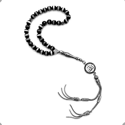 -Prestige Series -2- (33 Beads) Worry Beads-Prayer Beads-Tesbih-Tasbih-Tasbeeh-Misbaha-Masbaha-Subha-Rosary (Natural Tibetan Agate Stone-Allah)