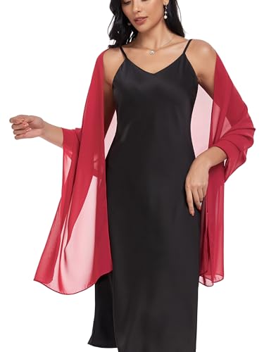 Shawls and Wraps Soft Chiffon Scarve Scarf For Evening Party Dresses Wedding Stole - color: Raspberry Red