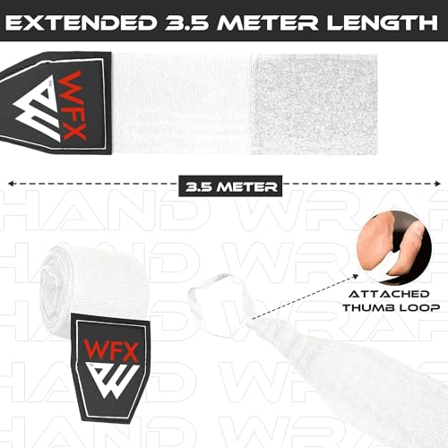 WFX Boxing Hand Wraps 3.5 4.5 Meter Martial Arts Bandages Inner Gloves Wrist Support Straps Punching Under Hand Knuckles Heavy Elasticated Training Bag Mitts Muay Thai - color: White, size: 3.5 M
