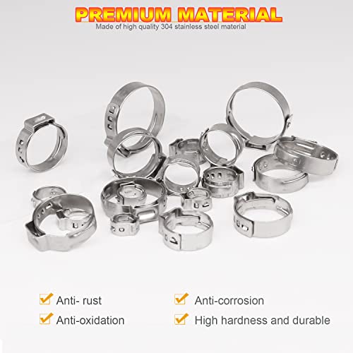 AKIHISA 100Pcs 5 sizes Single Ear Hose Clamps, 21-28.6 mm 304 Stainless Steel Pex Crimp Rings Kit, Crimp Hose Clamp Assortment Set for Securing Pipe Hoses and Automotive Use - size: 100Pcs (21-28.6mm)