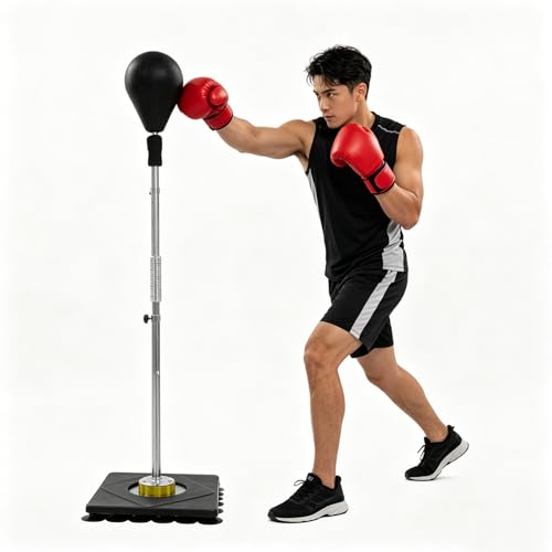 Reflex Speed Punching Bag with Stand, Height Adjustable Suction Cup Base Boxing Training Ball, Free Standing Speed Reflex Bag for Adults Teens, Home Gym Fitness Stress Relief