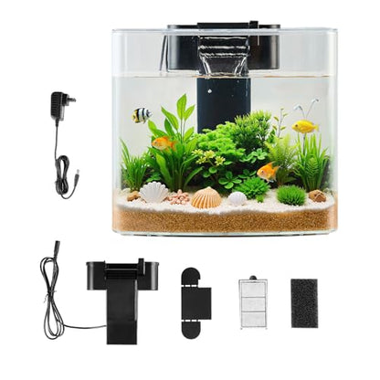 VEVOR Fish Tank Aquarium, 3.5 Gallon, Arch Design, Ultra-Clear GPPS Smart Tank with Adjustable 3-Color Lighting, Self-Cleaning System for Freshwater & Saltwater Fish - Home, Office Use
