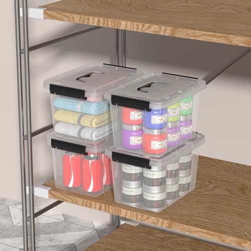 Kekow 6 L Clear Storage Box, Plastic Storage Latch Box with Black Handle, 4-Pack - size: 6 L