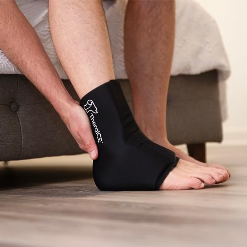 TheraICE Ankle Ice Pack Wrap, Achilles Tendonitis Brace, Plantar Fasciitis | Cold Therapy Compression Sleeve, Sock-Style Slip-On Fit for Women and Men, Eases Sprains, Swelling, Sore Feet and Heel - size: Large, style: Original (Pack of 2)