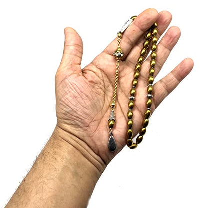 -Gentle Men Collection- Prayer Beads-Worry Beads-Tesbih-Tasbih-Tasbeeh-Misbaha-Masbaha-Subha-Sebha-Rosary (Non-Magnetic Gold Drum Hematite -6x9 mm- 33 Beads) - color: Non-Magnetic Gold Drum Hematite -6x9 mm- 33 Beads