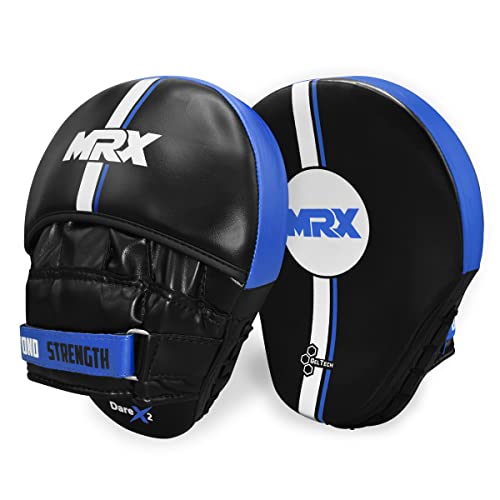 MRX Gel Tech Boxing Hook & Jab Pads MMA Focus Punching Mitts Training Thai Kick Strike Shield Curved Black/White - color: Black/Blue