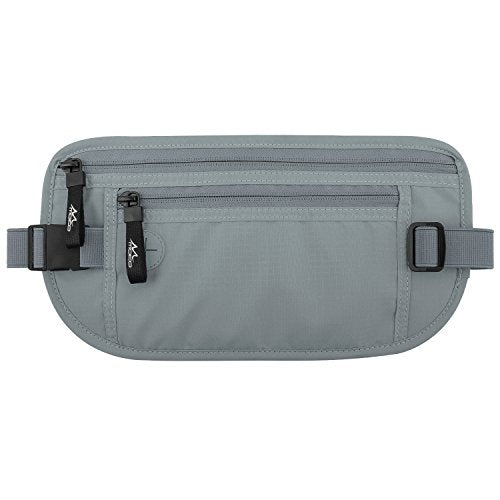 MoKo Travel Money Belt with RFID Blocking, 3 Pockets, Gray | Slim 210D water-resistant nylon design fits discreetly under clothing; adjustable strap fits 28-50 in waists - color: Gray, size: Waist for 28"-50"