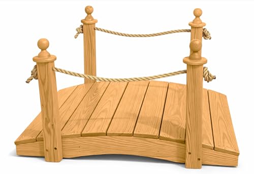 4 FT Oak Amish Rope Rail Garden Bridge, Pinewood - size: 4 FT Bridge & Rope
