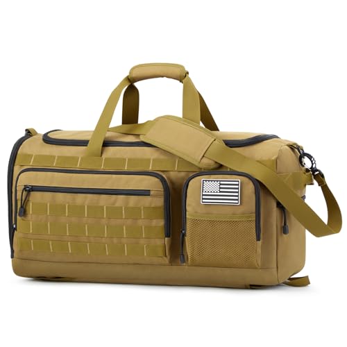 G4Free 3-in-1 Duffle Bag Travel Gym Sports, Large Tactical Duffel Backpack | 50L/65L with Shoes Compartment and Wet Pocket, Military Workout Bag for Men and Women, Khaki - color: Khaki