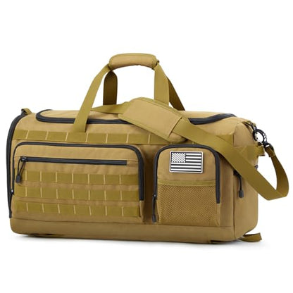 G4Free 3-in-1 Duffle Bag Travel Gym Sports, Large Tactical Duffel Backpack | 50L/65L with Shoes Compartment and Wet Pocket, Military Workout Bag for Men and Women, Khaki - color: Khaki