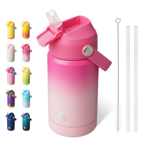 BJPKPK 12oz Insulated Water Bottle, Stainless Steel Bottle with Straw Lid - color: Cherry, size: 12 Ounces