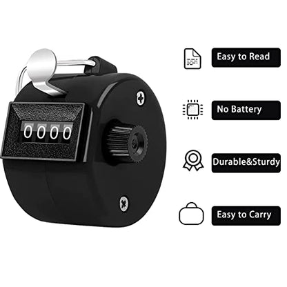 Counter Clicker 4-Digit Number Count, Handheld Mechanical Counters Clickers Pitch Counter for Coaching, Knitting, People, Lap, Fishing, Golf, Toddler & Fidget（6 color You can choice - color: 4pack-black+white