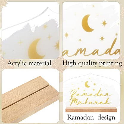 Frienda Eid Decorations for Home Islamic Ramadan Table Centerpieces Acrylic Eid Al Adha Table Sign Star Mubarak Moon Decor for Muslim Party Supply Gift - size: 7.1 x 4.3 Inch, style: Stylish