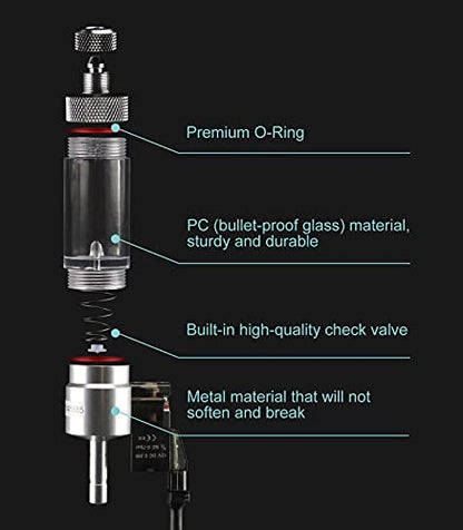 CO2 Bubble Counter with Solenoid Valve and Check Valve for CO2 Generator Regulator Planted Aquarium Quick-Plug Connection - color: Quick-Plug connection with Bubble Counter