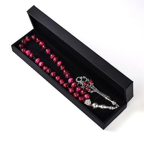 TAS B Tasbih Prayer Beads 33 Pink Tiger Eye Stone (33 Beads - 10 mm) - Masbaha Muslim Rosary - Zikr, Dhikr Subha - Chapelet - Tasbeeh - Islamic Gifts for Women - Handmade Sibha - Eid Gifts