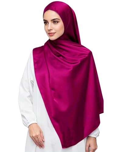 Lina & Lily Luxury Satin Hijab Head Scarf Shawl Wrap for Muslim Women Extra Long - color: Magenta