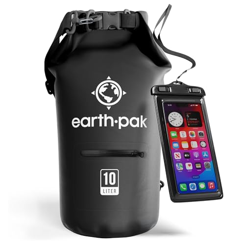 Earth Pak Waterproof Dry Bag with Zippered Pocket - Waterproof Dry Bag Backpack Keeps Gear Dry - color: Black, size: 10L