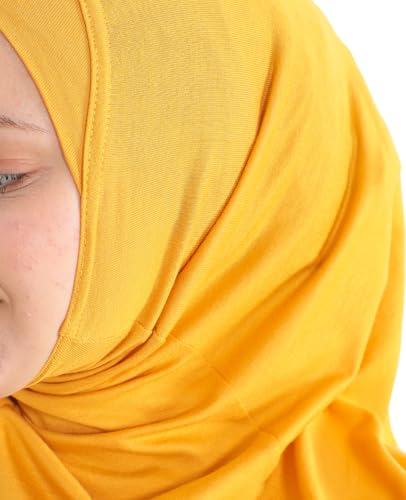Prien Sport Instant Hijab For Women, Muslim Cotton Turban, Soft Head Scarf, Ready To Wear Hijabs Prayer Clothes, Islamic Wear - color: Deep Yellow