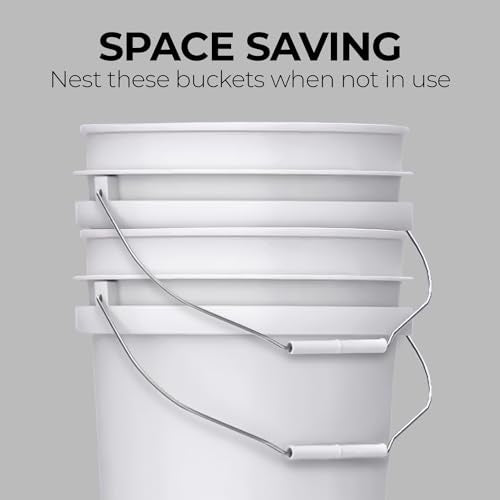 3.5-Gallon White Bucket Pail Container with Lid | Food Grade | Heavy-Duty Approx 90 MIL Extra Durable | Metal Handles with Plastic Grip | Multi-Use | Easy Stack and Store | BPA Free - 2 Pack - color: White - 3.5 Gallon, size: 2 Packs