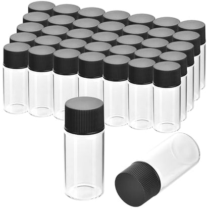 ESHATO 100 Pack 20ML Glass Sample Vial, Liquid Sampling Small Glass Bottle with Black Plastic Screw Caps,Leakproof,Light Weight and Corrosion Resistance(Clear)