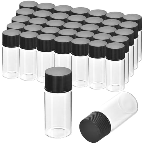 ESHATO 100 Pack 10ML Glass Sample Vial, Liquid Sampling Small Glass Bottle with Black Plastic Screw Caps,Leakproof,Light Weight and Corrosion Resistance(Clear) - color: Clear, size: 10ML