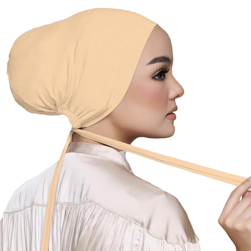 3PCS Under Hijab Head Cap Muslim Under Scarf Hijab Solid Color Women Under Scarf Hat Stretchy Sleeping Cap - color: Black,khaki,beige