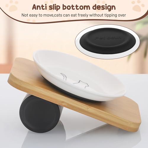 3 Pcs Ceramic Cat Food Bowls, Cute Cat Bowls, 5.9 Inch Cat Plates Set for Wet and Dry Food Water, White Flat Cat Dish with Non-Slip Base for Cats and Puppies (3 Kitten Patterns)
