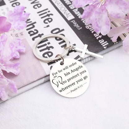 Baptism Gifts For Boys Keychain Bible Verse Gifts Cross Keychain For Men Bible Accessories Women For He Will Order His Angels To Protect You Wherever You Go Faith Gift Christian Keychains