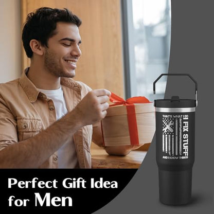 Funny Gifts For Men - That's What I Do I Fix Stuff and I Know Things Cup - 30oz Insulated Tumbler with Handle - Cool Fathers Day,Birthday,Christmas Gifts for Dad,Grandpa,Husband,Uncle - color: Black-fix01