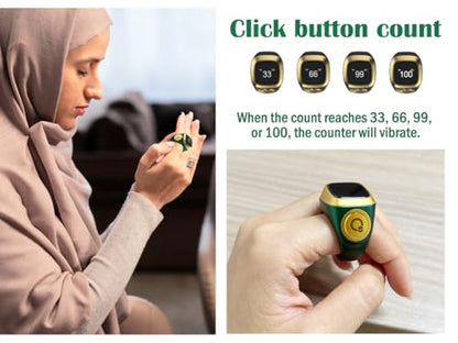 Anlising Smart Ring Counter, Smart Tasbih Zikr Ring, Muslim Islamic Prayer Smart Rings, Tasbih Counter Smart Ring, Tasbeeh Smart Counter, Digital Electronic Smart Tally Counter for Prayer(Green, 20MM)