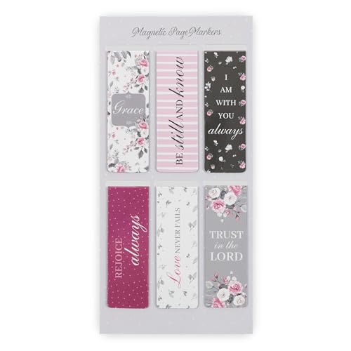 Christian Art Gifts Magnetic Scripture Bookmark Set for Women with Beloved Scripture Favorites -Inspirational Pink Roses Magnetic Bible Verse Pagemarker Set of 6 for Bibles and Books, Size 2.3” x 0.8” - color: Pink Roses