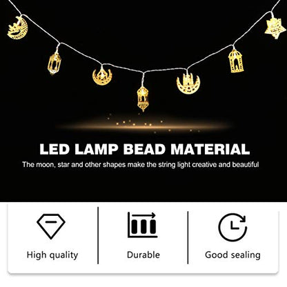 Uonlytech 1 Set Muslim Ramadan String Lights Muslim Eid Party Light Decors Eid Mubarak Decoration Fairy String Lights Battery Operated LED Ramadan Lamp for Festival Golden