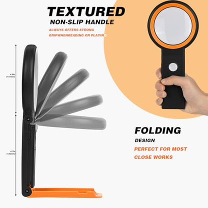 Magnifying Glass with Light and Stand, Foldable Handheld Magnifying Lenses 18 LED Illuminated Lighted Magnifier for Seniors Reading, Close Work, Coins, Jewelry Black - color: Black
