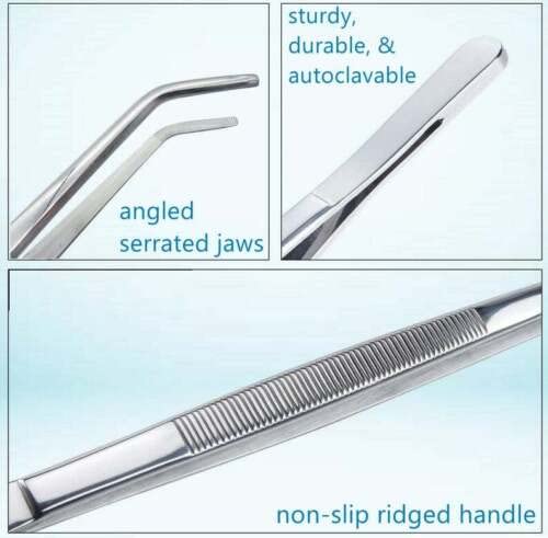 A2Z-Aquascaping Maintenance Tools Accessories,Anti-Rust Stainless Steel Tweezers Scissors Spatula for Aquarium Tank Clean, Fish Tank, Bonsai, Algae Scrapers (12" Serrated Tweezers - Angled) - size: 12" Serrated Tweezers - Angled