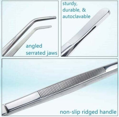 A2Z-Aquascaping Maintenance Tools Accessories,Anti-Rust Stainless Steel Tweezers Scissors Spatula for Aquarium Tank Clean, Fish Tank, Bonsai, Algae Scrapers (12" Serrated Tweezers - Angled) - size: 12" Serrated Tweezers - Angled