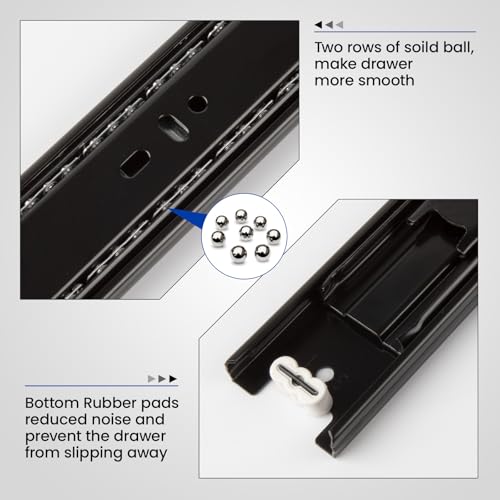 LONTAN 10 Pairs Black Side Mount Drawer Slides 20 Inch Heavy Duty Rails | Electro-Coated Cold Rolled Steel; 100lb Capacity Full Extension; Smooth Ball Bearing Glides; Quick Release Easy Setup - color: Black, size: 20 Inch - Drawer Slide