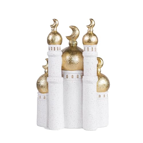 Hebdids，Mubarak Decorative ，White and Gold, 10.24 x 7.09 x 3.54 inches, Modern Style, Resin Material ， Mosque Castle Sculpture - size: 7.09*3.54*10.24in