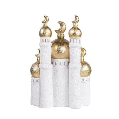 Hebdids，Mubarak Decorative ，White and Gold, 10.24 x 7.09 x 3.54 inches, Modern Style, Resin Material ， Mosque Castle Sculpture - size: 7.09*3.54*10.24in