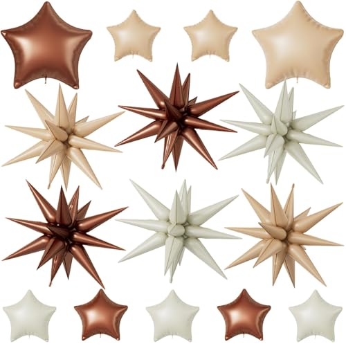 Cream Caramel Brown Star Balloons,22/18/10 Inch Foil Neutral Balloons, Balloon for Women Girl Boy Birthday Boho Wedding Bridal Baby Shower Party Decorations - color: Cream Caramel Brown