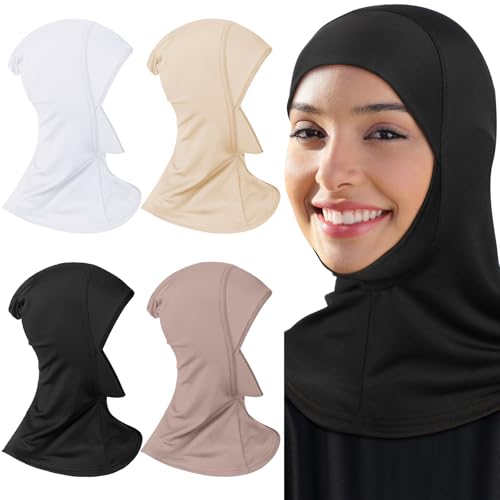 Geyoga 4 Pieces Modal Hijab Cap - color: Black, White, Light Khaki, Beige
